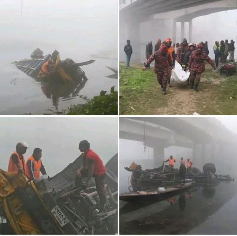 ঝিনাইদহ শৈলকুপায় ডাল বোঝায় ট্রাক নিয়ন্ত্রণ হারিয়ে ব্রীজের রেলিং ভেঙে নদীতে,চালক ও হেলপার নি*হ*ত |