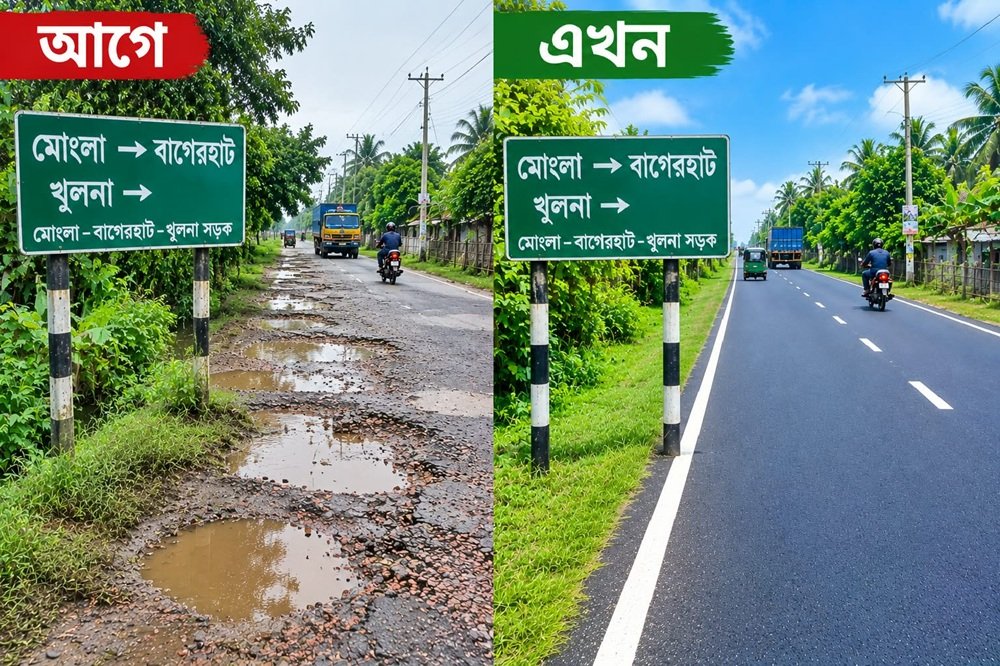 মোংলায় প্রধানমন্ত্রীর আগমন ঘিরে ঝকঝকে সড়ক,বিস্মিত স্থানীয়রা