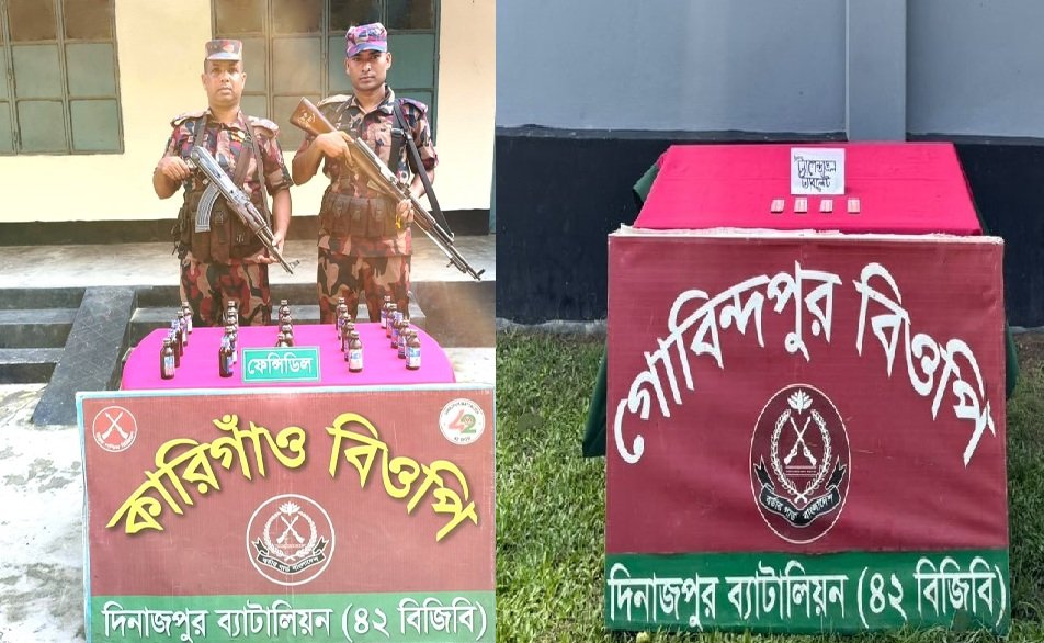 বিজিবির অভিযানে হরিপুর সীমান্তে ট্যাপেন্টাডল-ফে/ন্সি/ডিল উদ্ধার