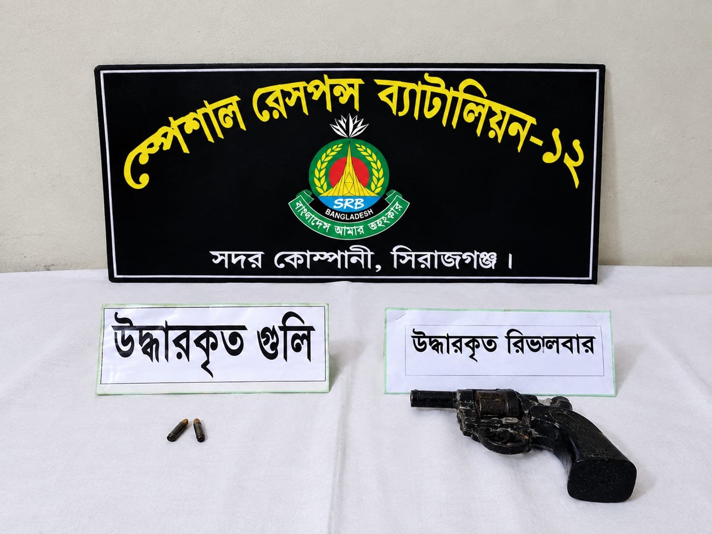 সিরাজগঞ্জে কাশবন থেকে দেশীয় রিভলবার ও গু/লি উদ্ধার