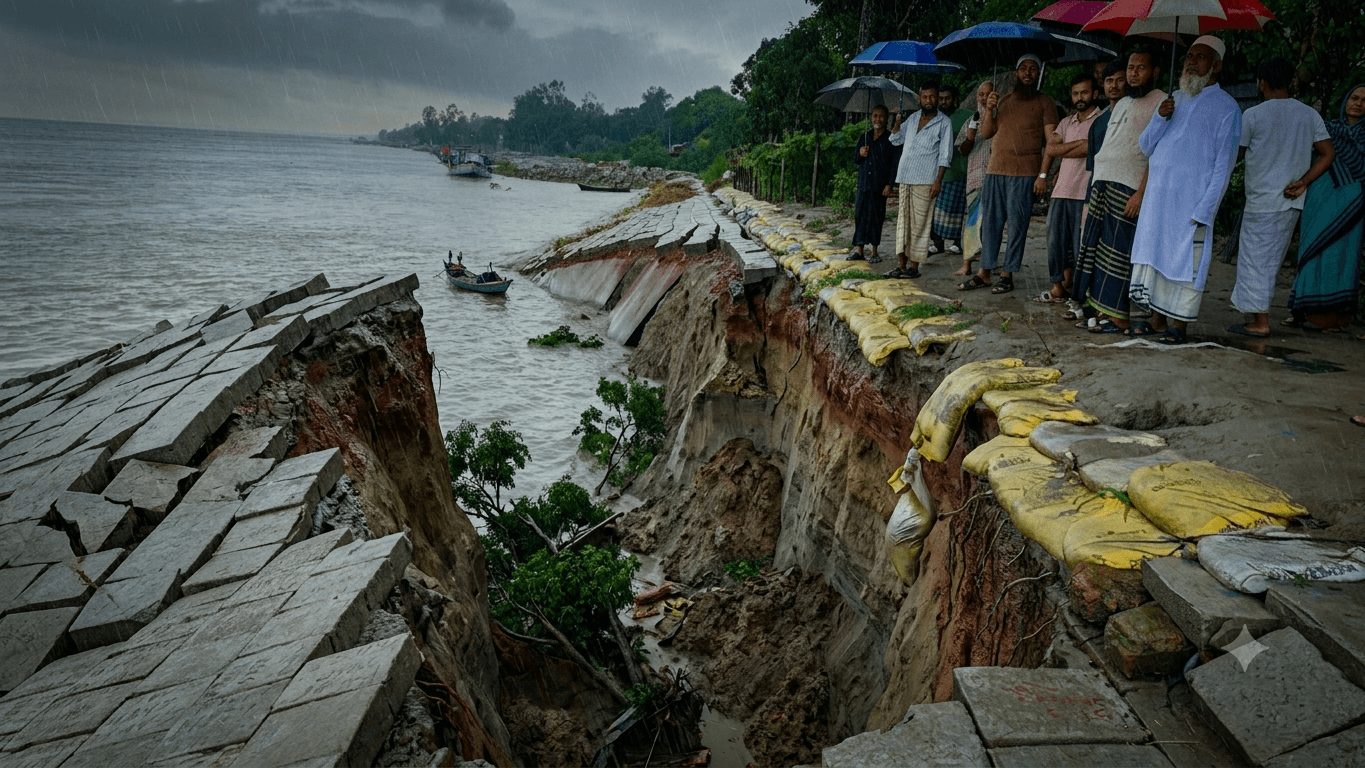 মুন্সীগঞ্জ-  পদ্মা নদীর তীর রক্ষায় স্থায়ী বাঁধের ব্লকে ধস।