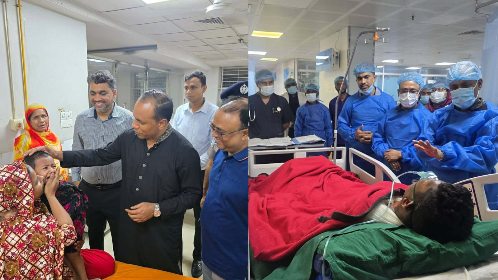হাসপাতালে চিকিৎসাধীন শিশু ও অ'গ্নিদগ্ধ যুবকের পাশে ভারপ্রাপ্ত স্পিকার